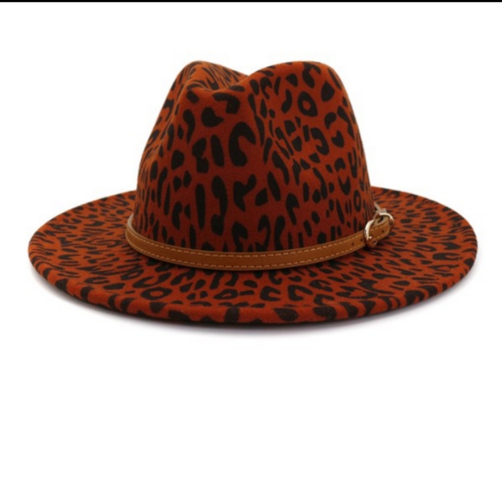 Fedora cheetah print with brown belt
